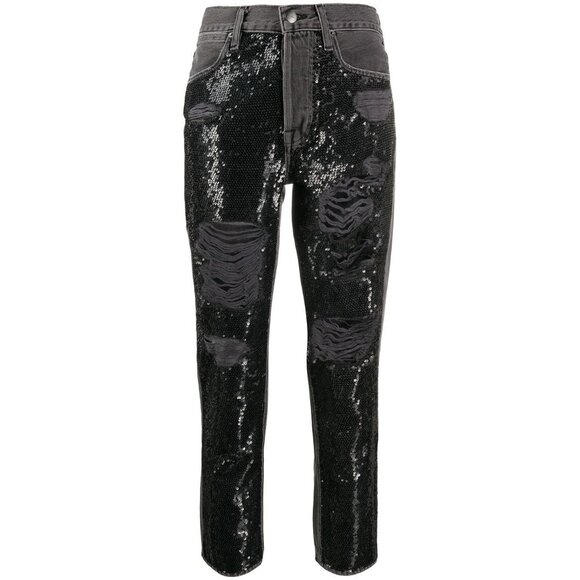 *** Frame Sequin Ripped Jeans Basque Rips Jeans Black ( 27 ) - Picture 3 of 7